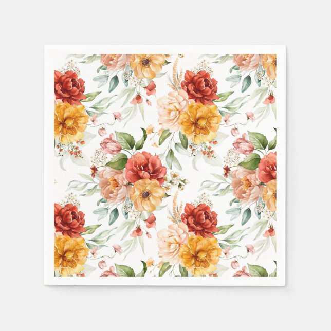Red Peony Blume Bouquet Pattern Serviette (Vorderseite)