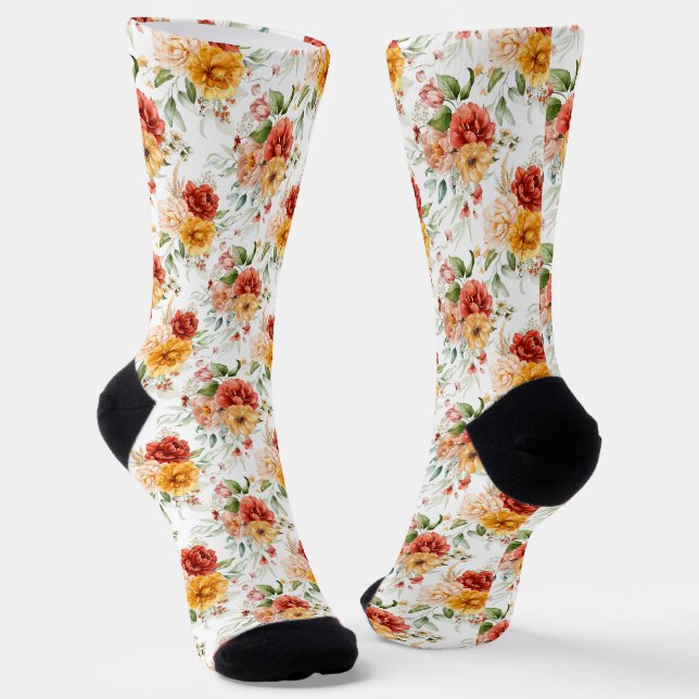 Red Peony Blume Bouquet Pattern Socken (Gewinkelt)
