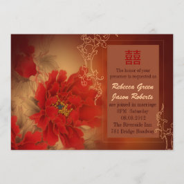 Red Peony Double Happiness Chinesische Hochzeit Einladung