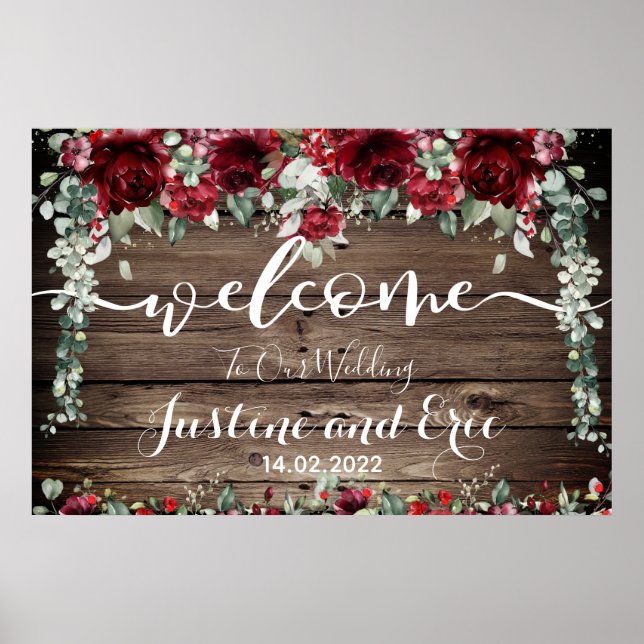 Red Peony Epiphany Wedding 24 x 36 Welcome Sign Poster (Vorne)