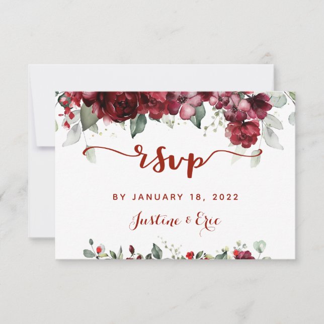 Red Peony Epiphany Wedding Mail Back RSVP Card (Vorderseite)