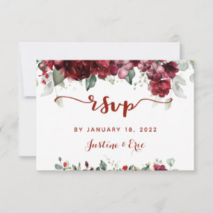 Red Peony Epiphany Wedding Mail Back RSVP Card