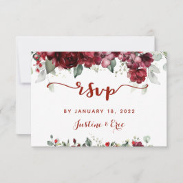 Red Peony Epiphany Wedding Mail Back RSVP Card Karte