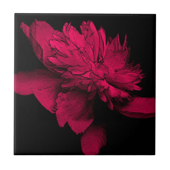 Red Peony Floral Art Fliese (Vorderseite)