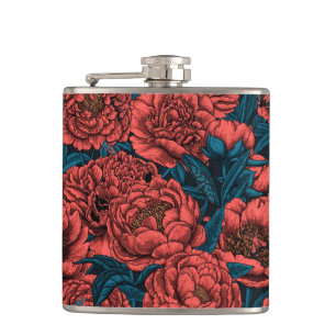 Red peony flowers and moths flachmann