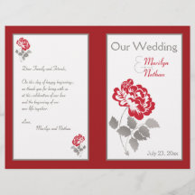 Red Peony on White mit Taupe Wedding Program