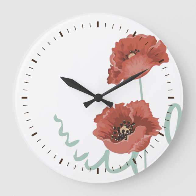 Red Peonys Wall Clock Große Wanduhr (Vorderseite)