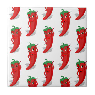 Red Pepper Diva Cartoon Pattern Fliese