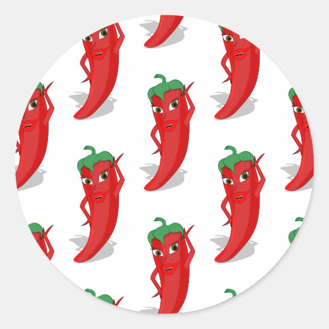 Red Pepper Diva Cartoon Pattern Runder Aufkleber (Vorderseite)