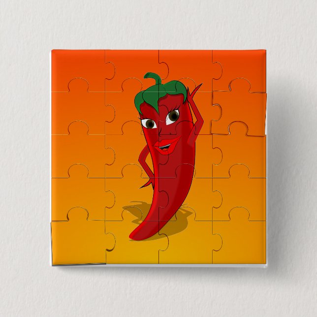 Red Pepper Diva Jigsaw Puzzle Button (Vorderseite)