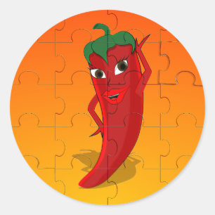 Red Pepper Diva Jigsaw Puzzle Runder Aufkleber