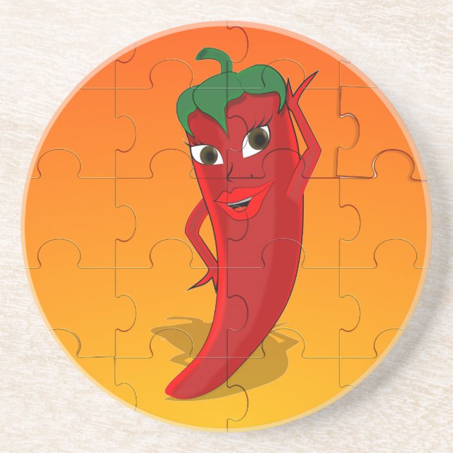 Red Pepper Diva Jigsaw Puzzle Sandstein Untersetzer (Vorne)