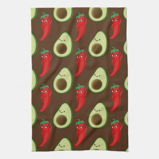 Red Pepper Diva Niedlich Green Avocado Cartoon Pat Geschirrtuch (Vertikal)