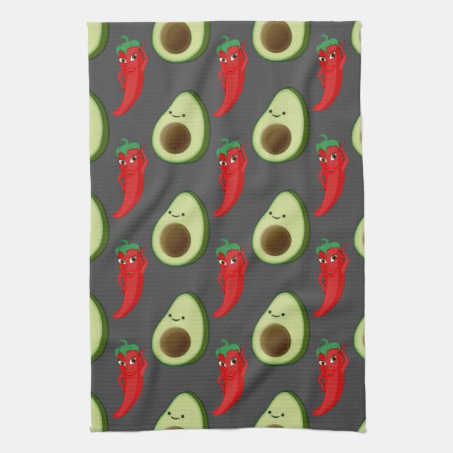 Red Pepper Diva Niedlich Green Avocado Cartoon Pat Geschirrtuch (Vertikal)