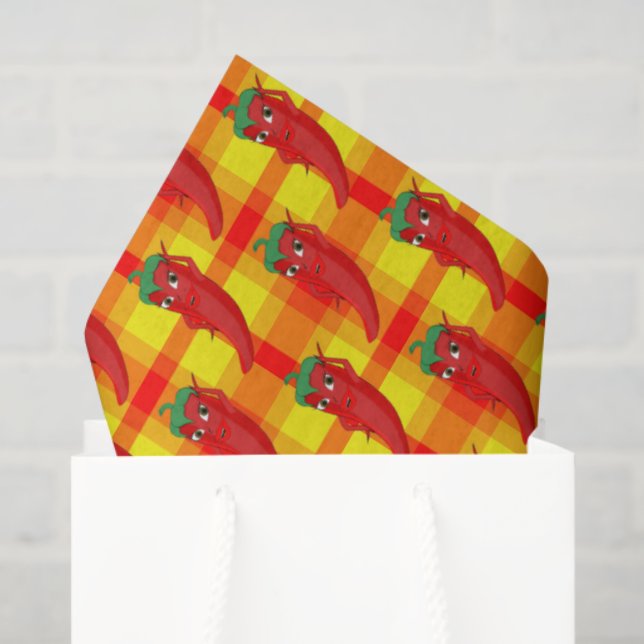 Red Pepper Diva Orange Gelbes Kariertes Muster Seidenpapier (Geschenktüte)