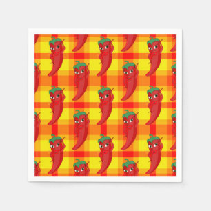Red Pepper Diva Orange Gelbes Kariertes Muster Serviette
