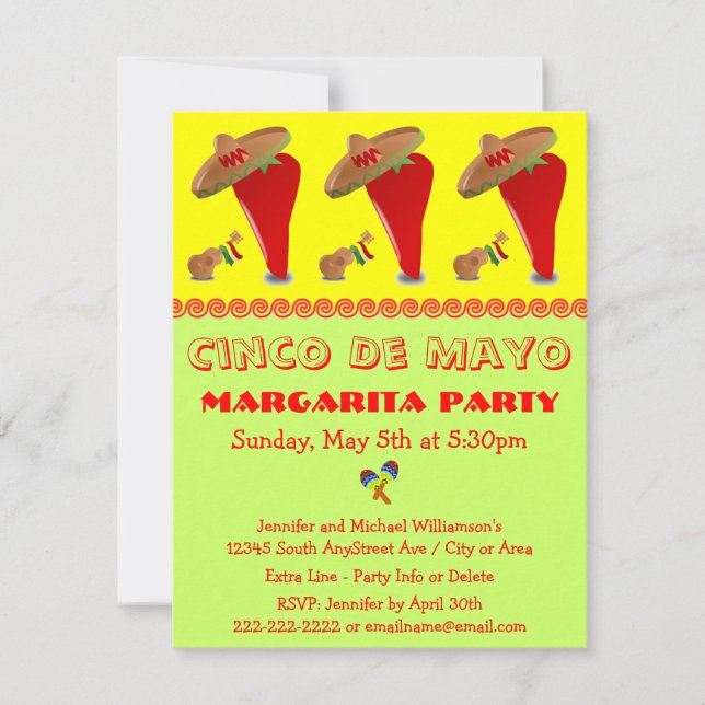 Red Pepper Sombrero Margarita Cinco De Mayo Party Einladung (Vorderseite)