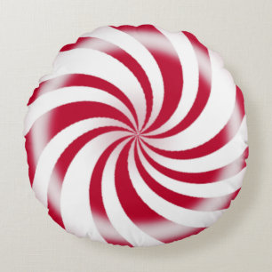 Red Peppermint Candy Swirl Holiday Rundes Kissen