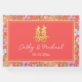 Red Peranakan floral doppelxi Chinesische Hochzeit Gästebuch