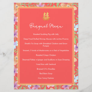 Red Peranakan floral doppelxi Chinesische Hochzeit Menükarte