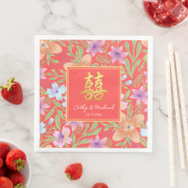 Red Peranakan floral doppelxi Chinesische Hochzeit Serviette