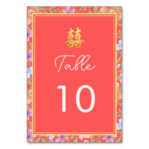 Red Peranakan floral doppelxi Chinesische Hochzeit Tischnummer