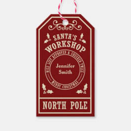 Red Père Noël Atelier pôle Nord étiquettes de Noël