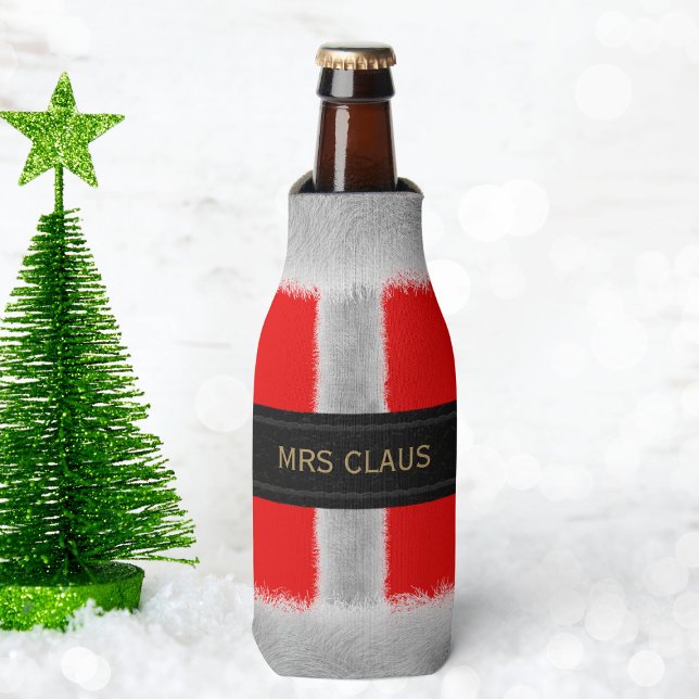 Red Père Noël Suit Mme Claus Glacière de bouteille (Are you most likely to be Mrs Claus? Here's your bottle cooler. Just add your name)