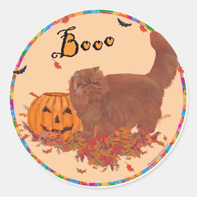 Red Persian Cat Halloween Runder Aufkleber (Vorderseite)