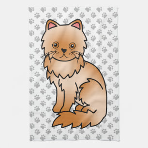 Red Persian Niedlich Cartoon Cat Illustration Geschirrtuch