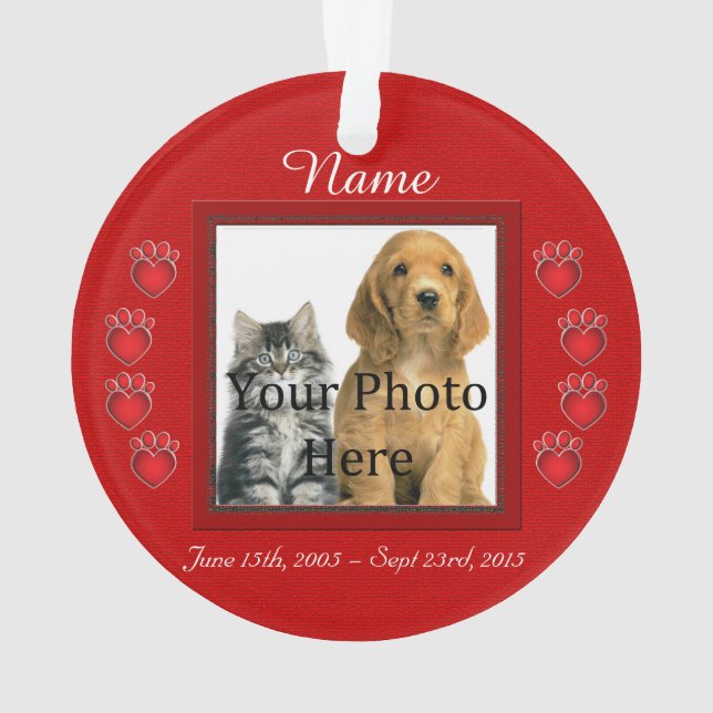 Red Personaized Heart Shaped Paw Prints Ornament (Rückseite)
