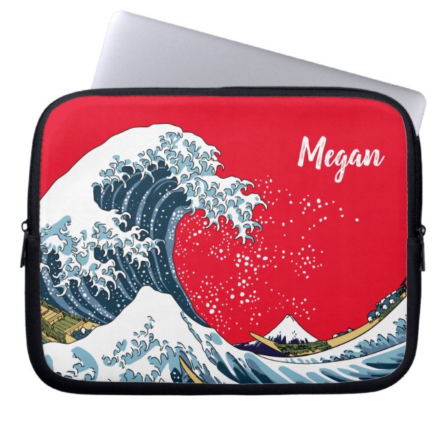 Red Personalisiert Great Wave off Kanagawa Laptopschutzhülle (Vorderseite)