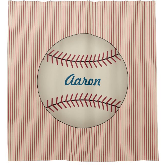Red Personalisiert Kids Baseball Duschvorhang (Vorderseite)