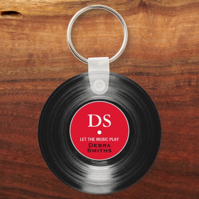 Red personalisiert music vinylrecord Schlüsselanhä Schlüsselanhänger (Vorderseite)