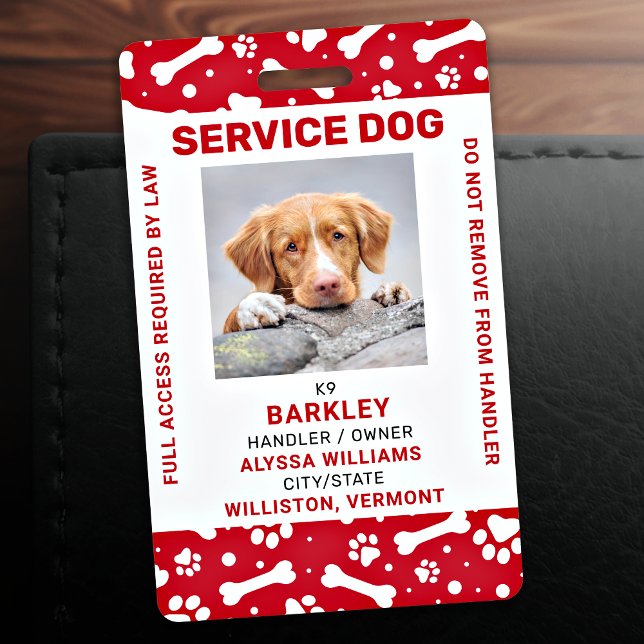 Red Personalisiert Paw Prints Service Dog Foto ID Ausweis (Von Creator hochgeladen)