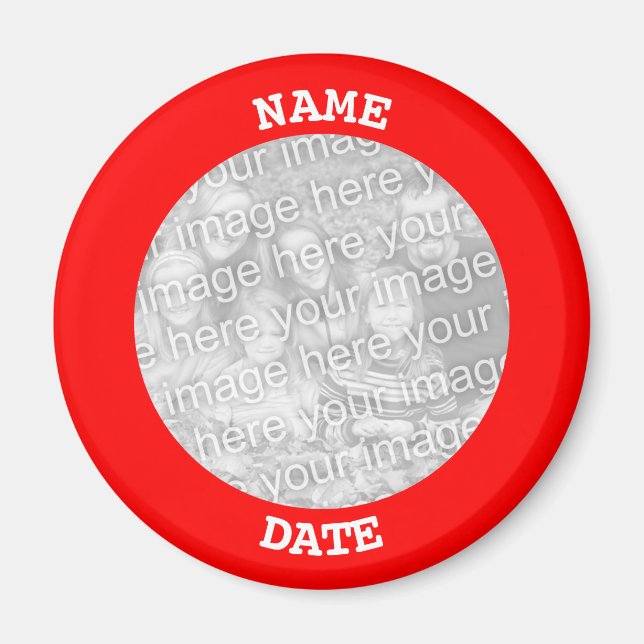 Red Personalisiert Round Foto Border Magnet (Vorne)