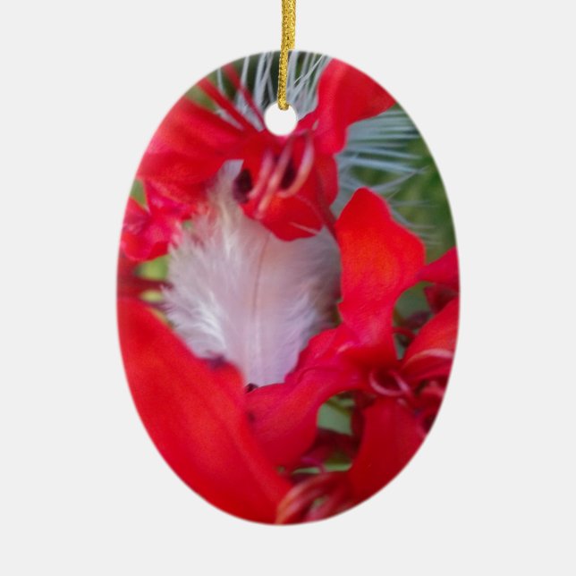 Red Petal Feather Art Print Keramik Ornament (Vorne)