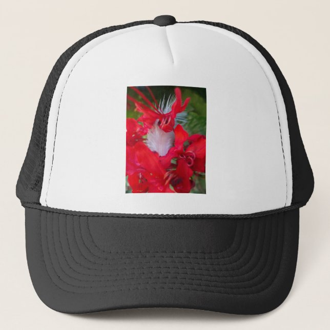 Red Petal Feather Art Print Truckerkappe (Vorderseite)
