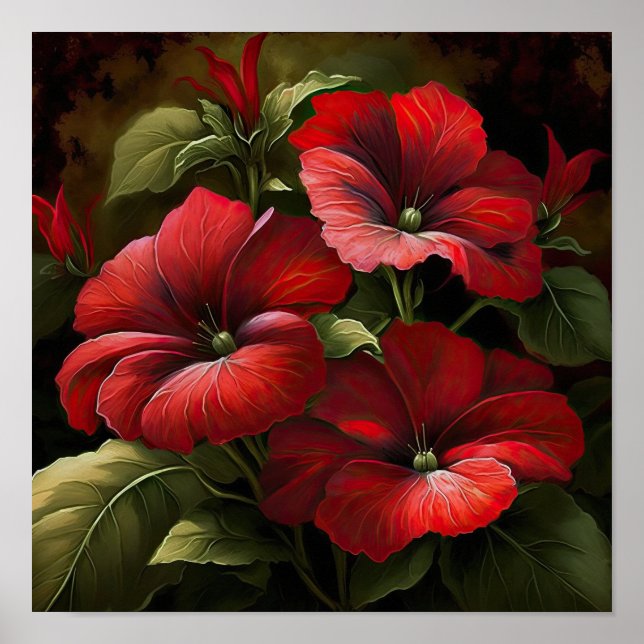 Red Petunias Blume Art Print Poster (Vorne)