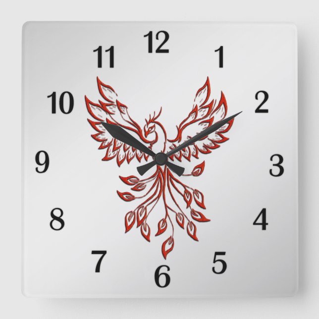 Red Phoenix erhöht Silber Quadratische Wanduhr (Vorderseite)