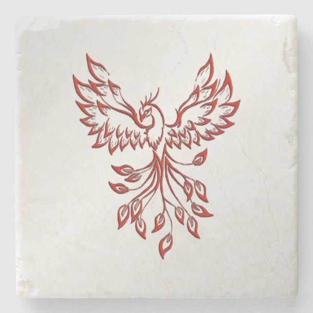 Red Phoenix erhöht Silber Steinuntersetzer (Vorderseite)