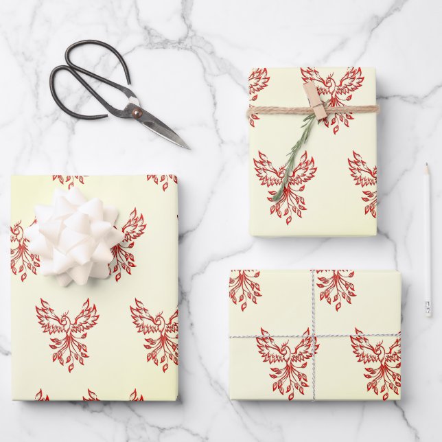 Red Phoenix Erhöhungen Geschenkpapier Set (Vorderseite)