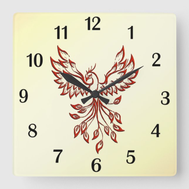 Red Phoenix Erhöhungen Quadratische Wanduhr (Vorderseite)