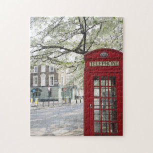 Red Phone Box and Cherry Blossoms London UK