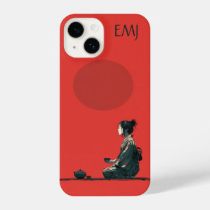Red Phone Case mit Anime Girl   Personalisierbar iPhone 14 Hülle