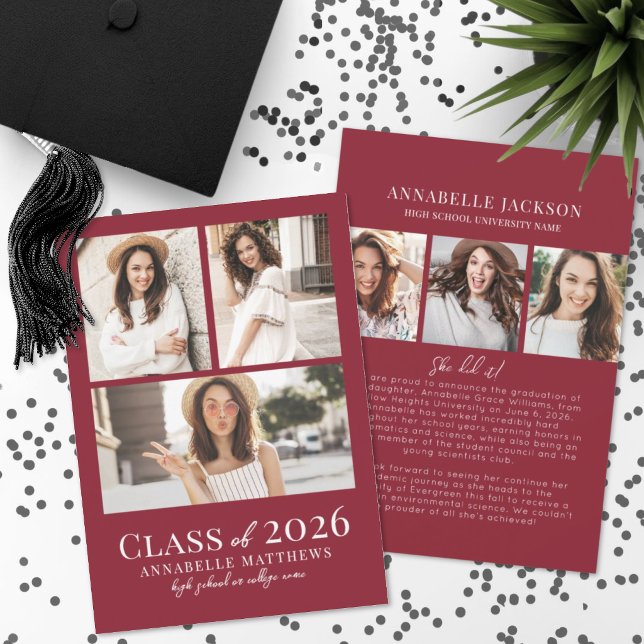 Red Photo Collage Graduation Ankündigung (Red Photo Collage Graduation Announcement)