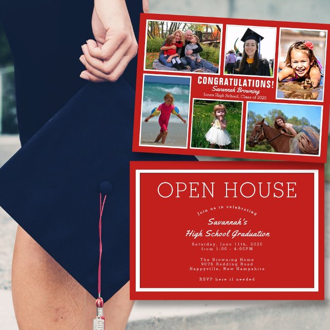 Red Photo Collage Graduation Open House Invitation (Créateur téléchargé)