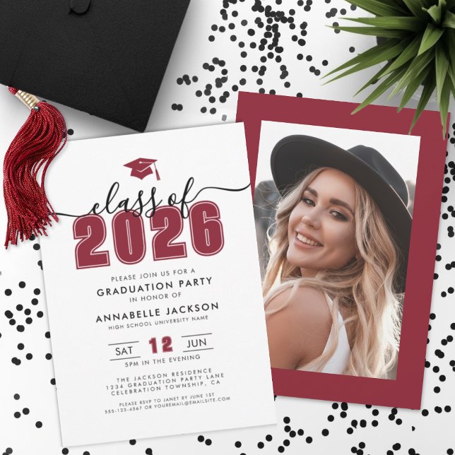 Red Photo Graduation Party Einladung (Red Photo Graduation Party Invitation)