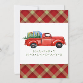 Red Pick-up Truck und Tree Flat Christmas Card Ankündigung