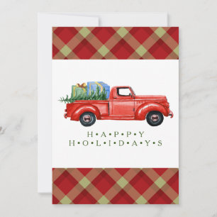Red Pick-up Truck und Tree Flat Christmas Card Ankündigung